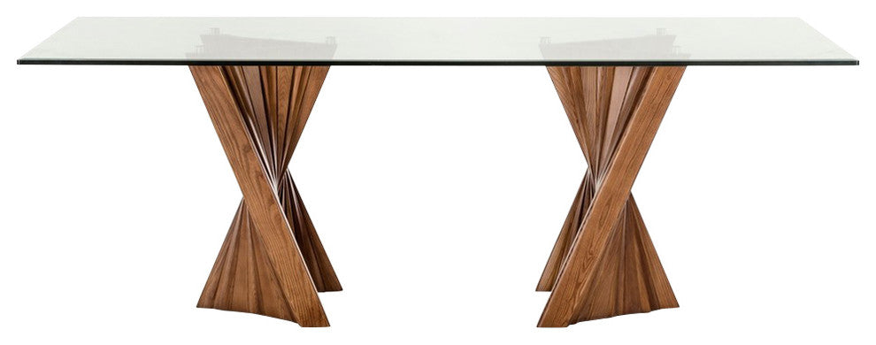Modrest Corbin Modern Walnut and Glass Dining Table