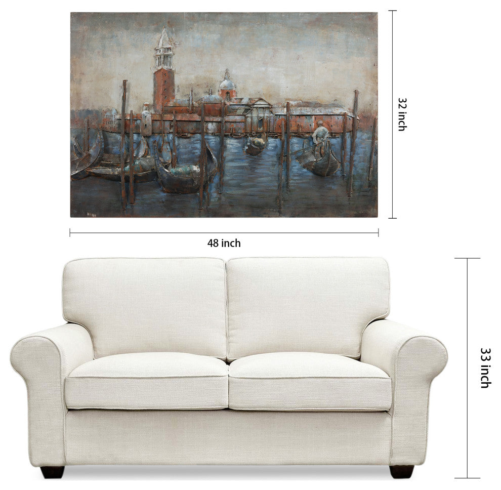 Gondolas Wall Art Mixed Media Hand Painted Iron Wall Sculpture, 48"x 32"