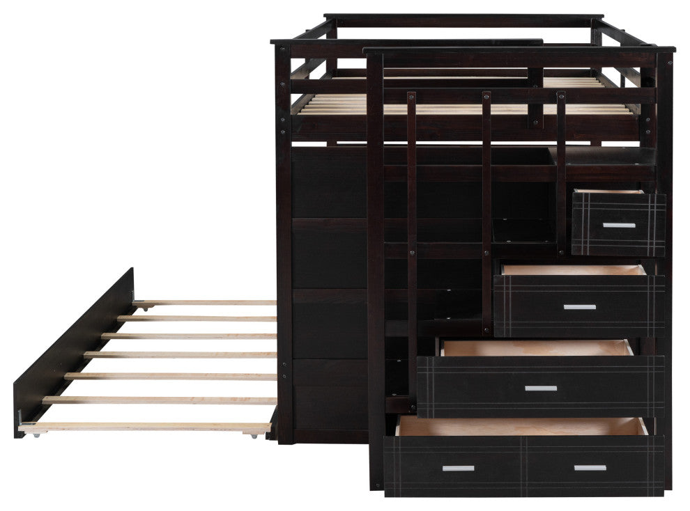 Gewnee Full Over Full Bunk Bed with Twin Size Trundle and Staircase