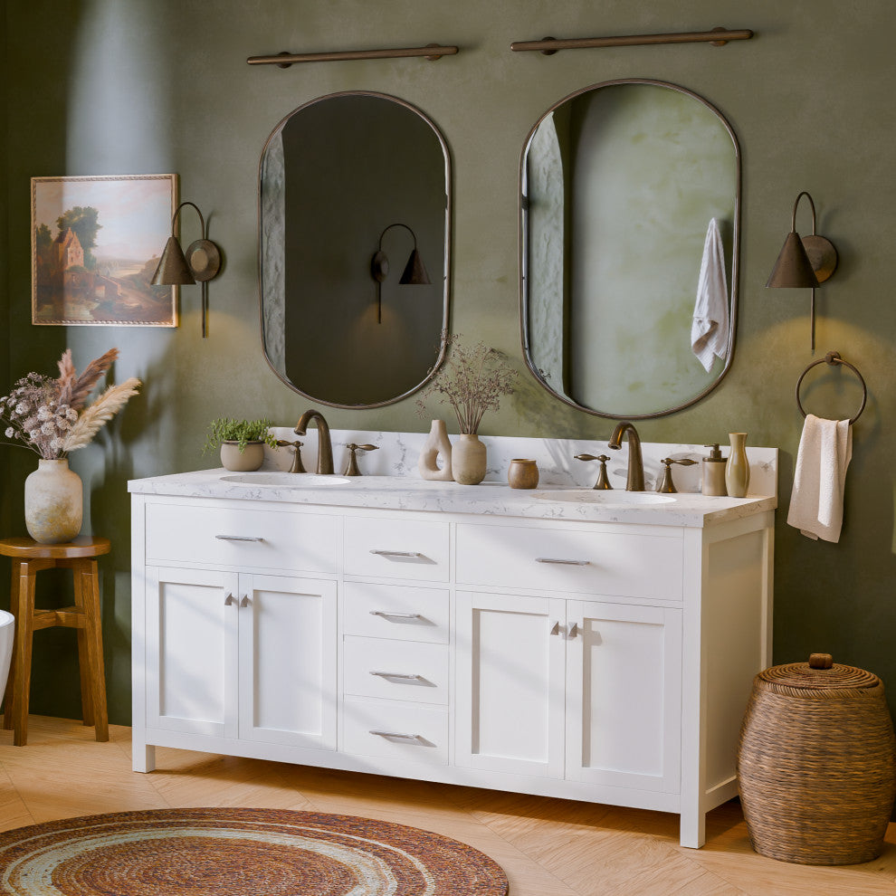 Caroline 72" Double Bath Vanity With Cultured Marble Quartz Top, White