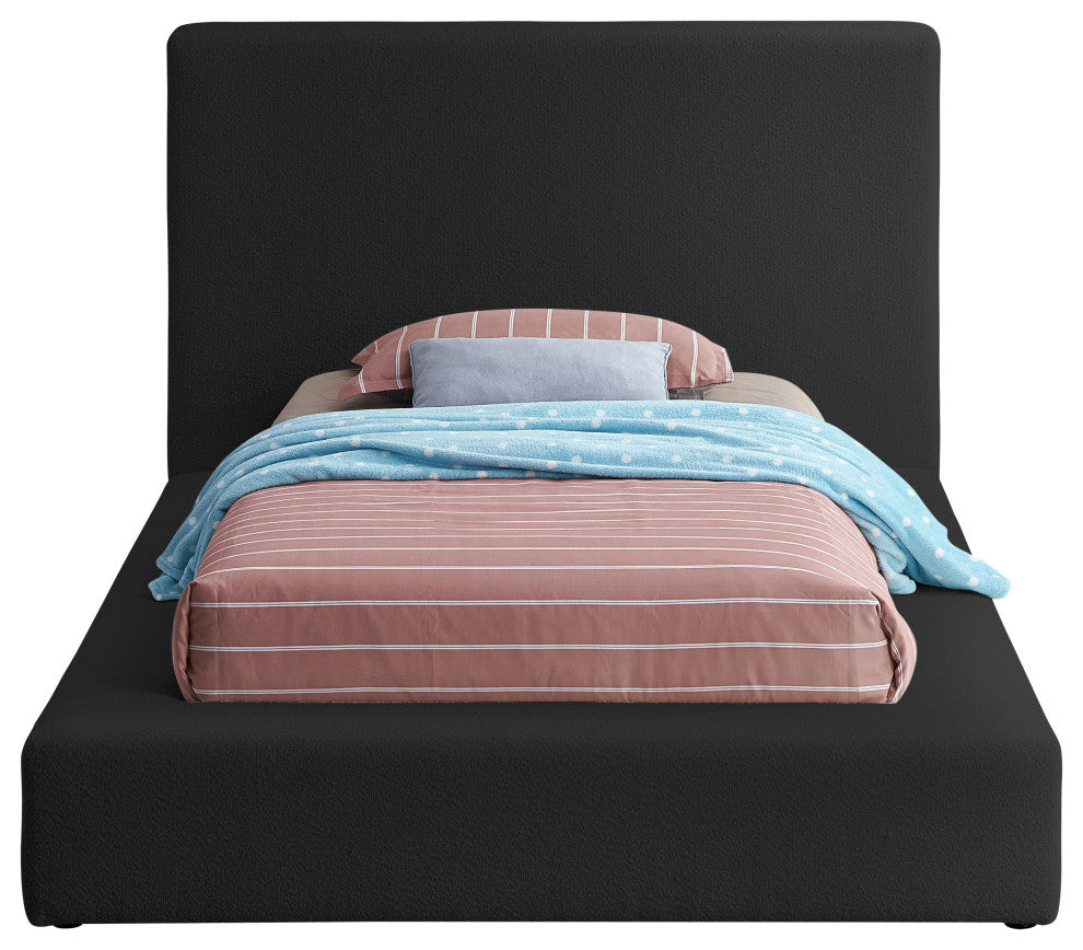 Terra Boucle Fabric Upholstered Bed, Black, Twin