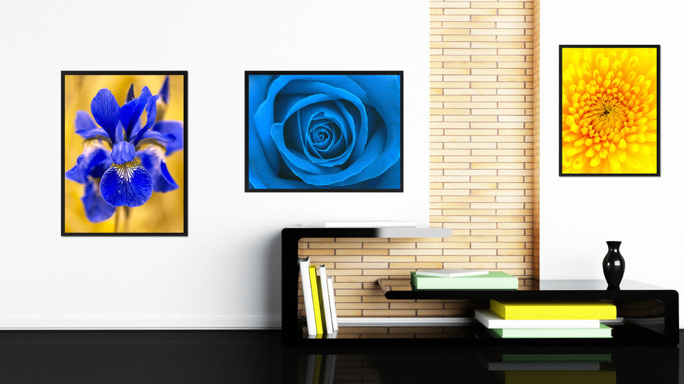 Blue Rose Flower Print on Canvas with Picture Frame, 28"x37"