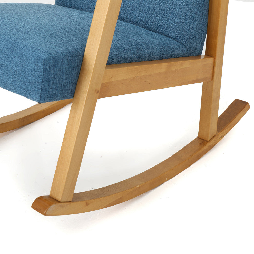 GDF Studio Hank Mid Century Modern Fabric Rocking Chair, Muted Blue