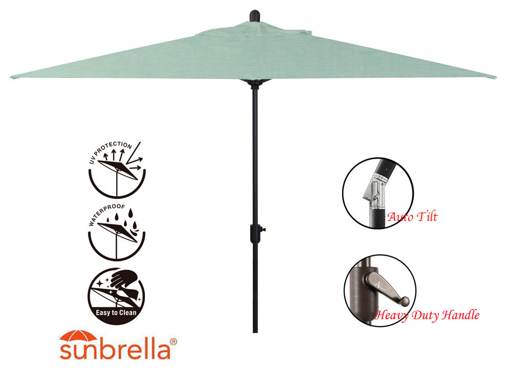 10'x6.5' Rectangular Auto Tilt Market Umbrella, Black Frame, Sunbrella, Spa