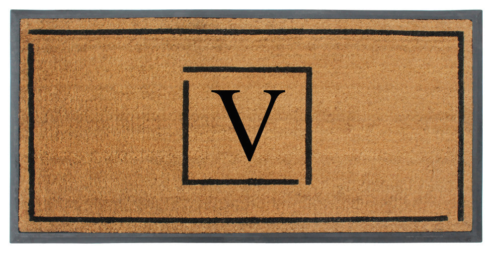 A1HC Hand-Crafted 24"x48" Rubber Coir Double-Single Monogrammed, V
