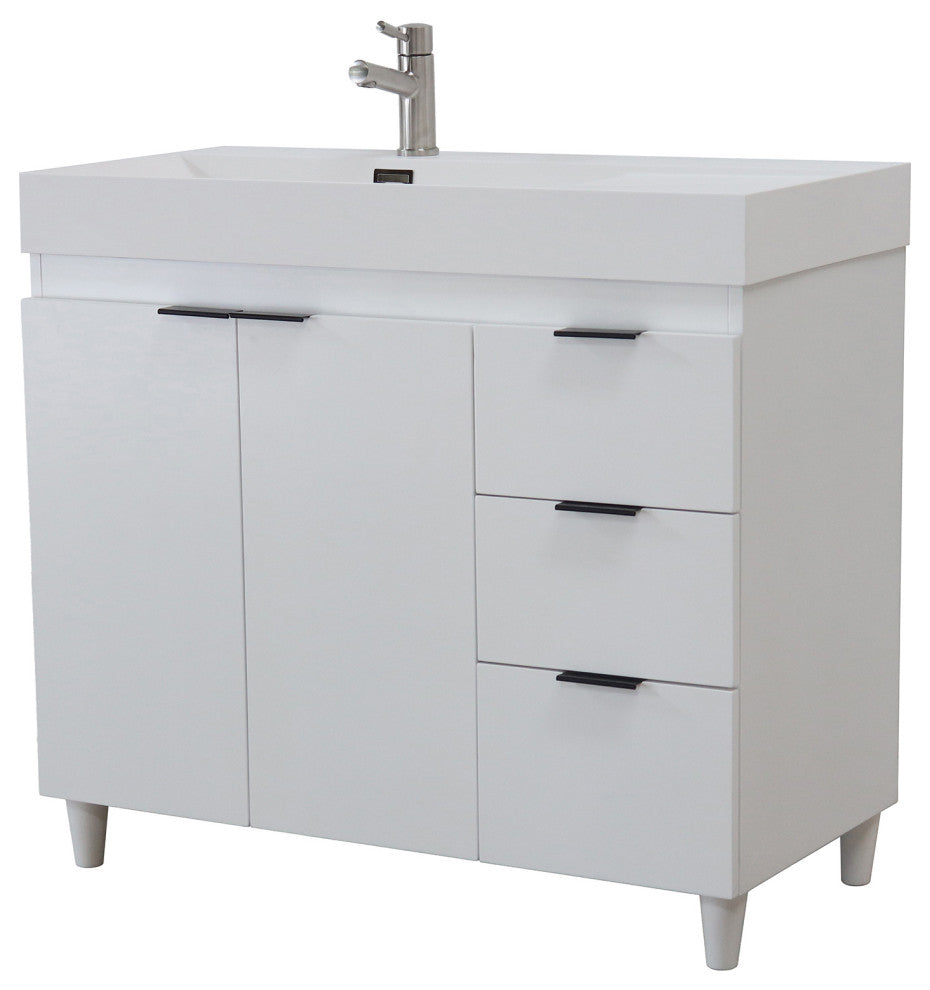 39" Single Sink Vanity, White With White Composite Granite Top