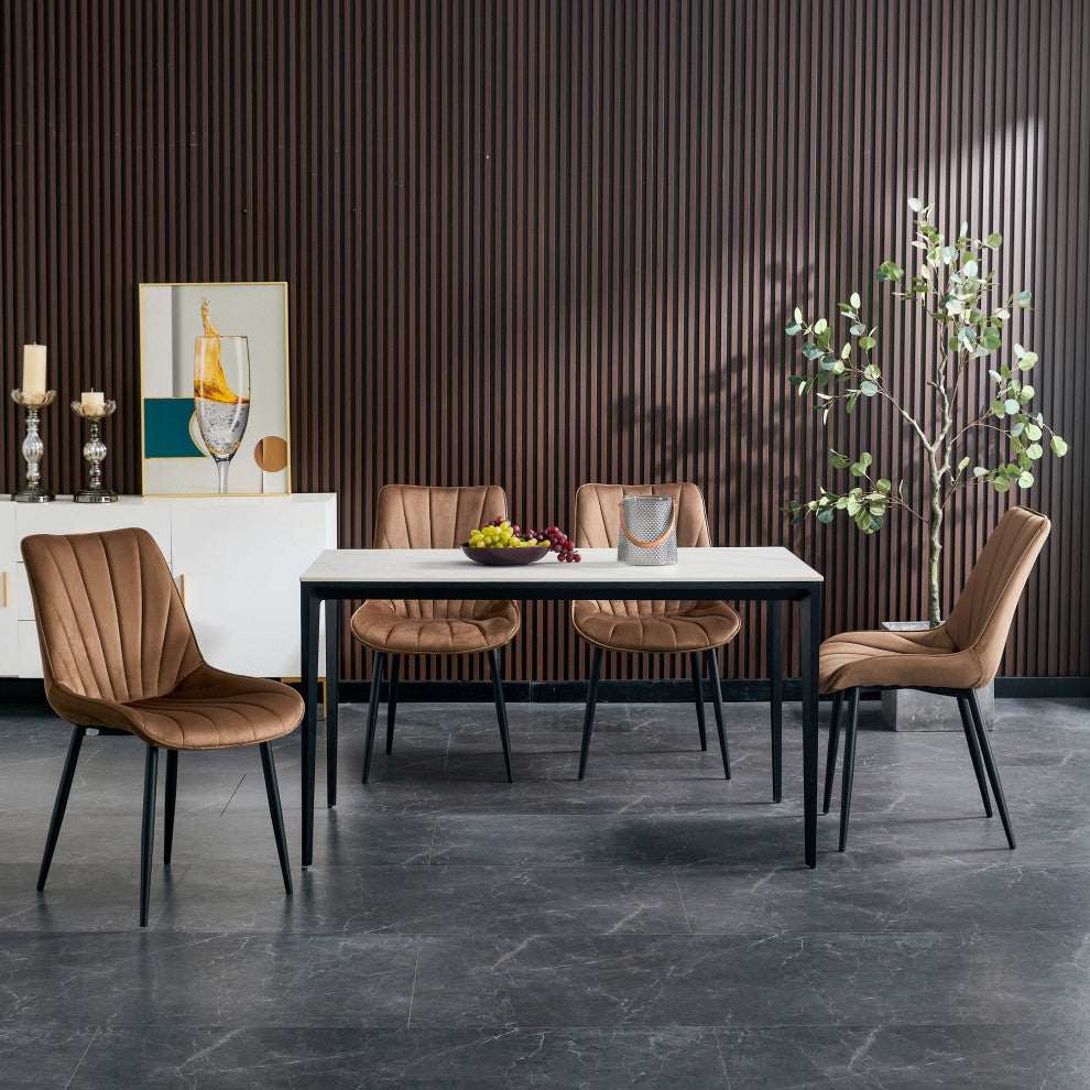 20 in.W Indoor Velvet 4 Dining Chairs with Cushions and Coated Legs, Brown