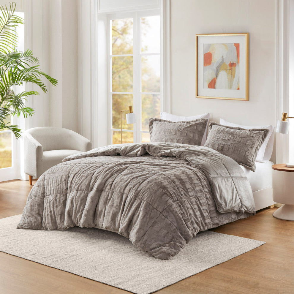 Madison Park Gia Solid Faux Fur Comforter Mini Set