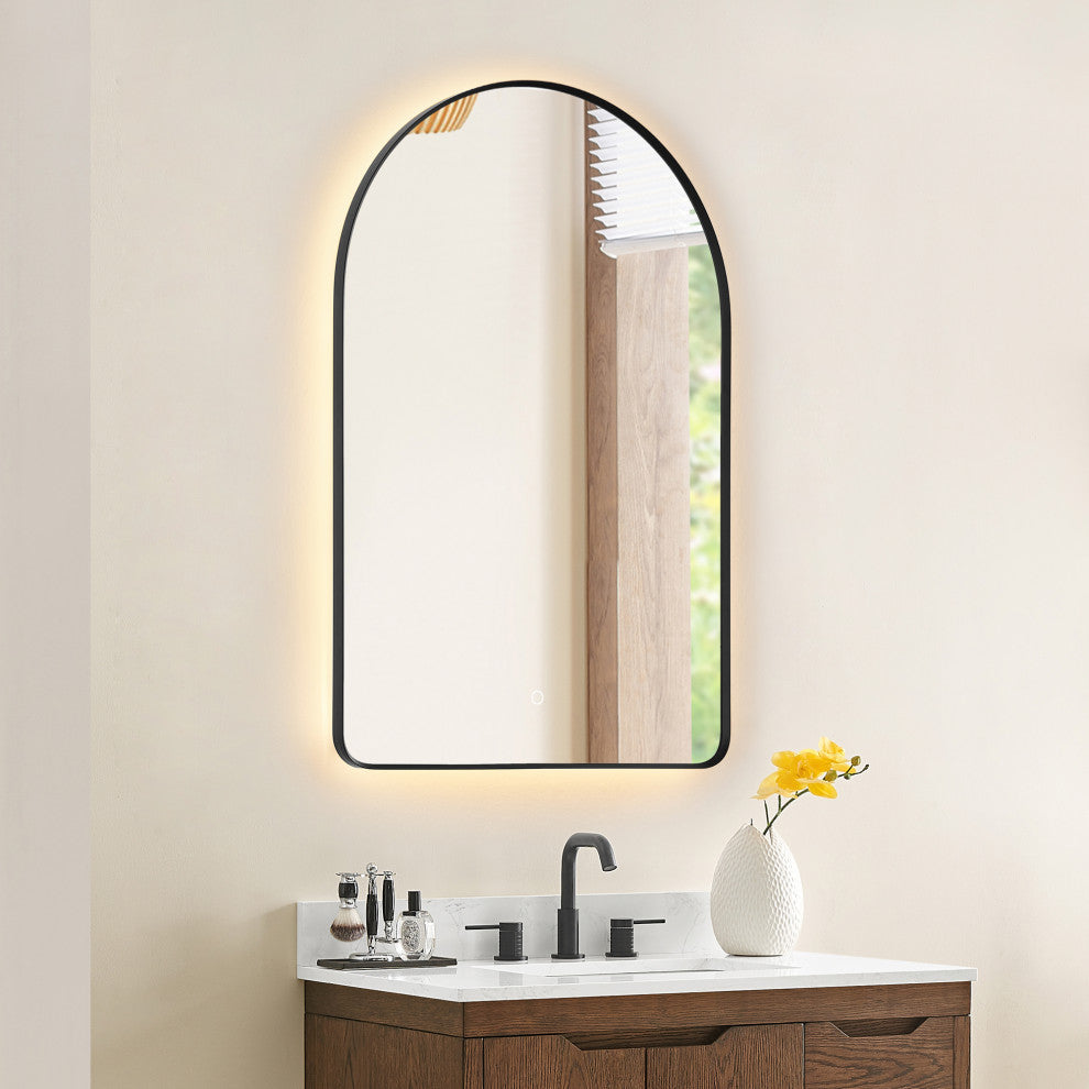 Starlit Domed Bathroom/Vanity LED Wall Mirror, Matte Black, 24"