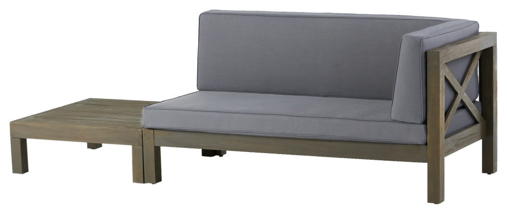 Keith Outdoor Right Arm Loveseat and Coffee Table Set, Dark Gray/Gray