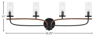 Monterey 4-Light Bath Bar, Matte Black & Painted Wood-look, Clear Bubble Glass