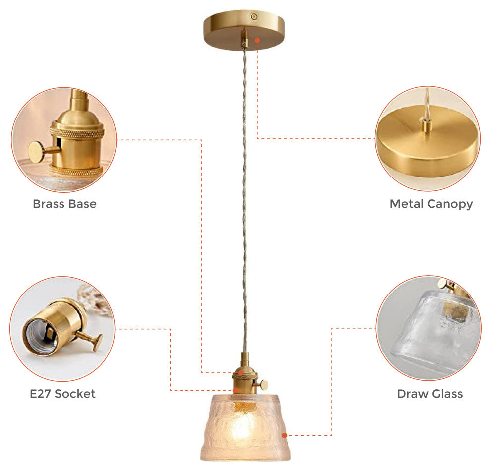 Gold brass pendant light Kitchen Glass Island Light Retro Dinning Room Light