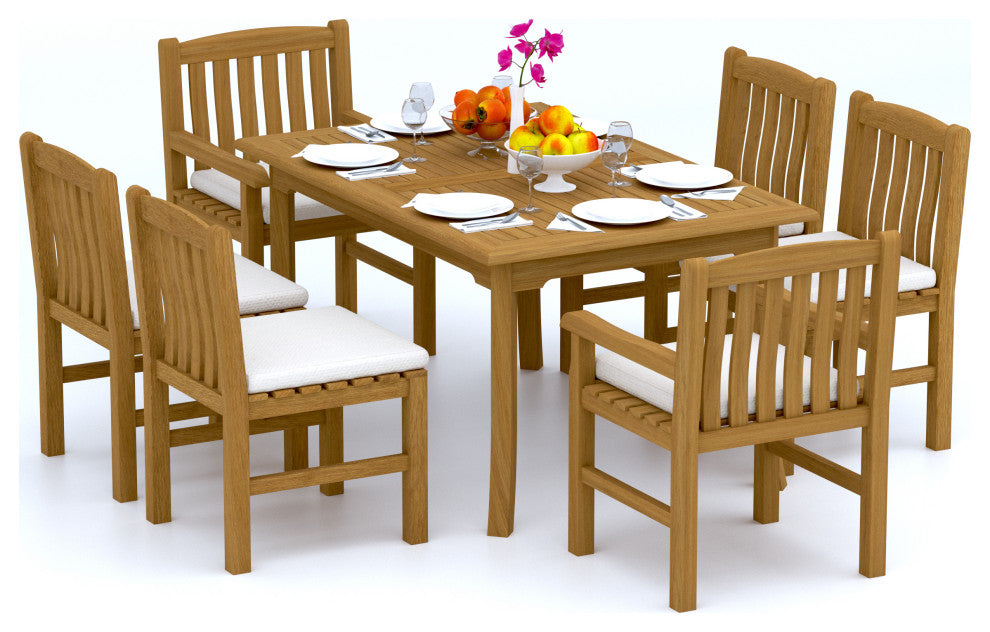 7-Piece Outdoor Patio Teak Dining Set: 60" Rectangle Table, 6 Devon Chairs