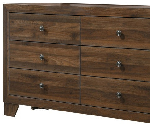 6 Drawer Wooden Dresser with Round Knobs and Tapered Legs, Brown