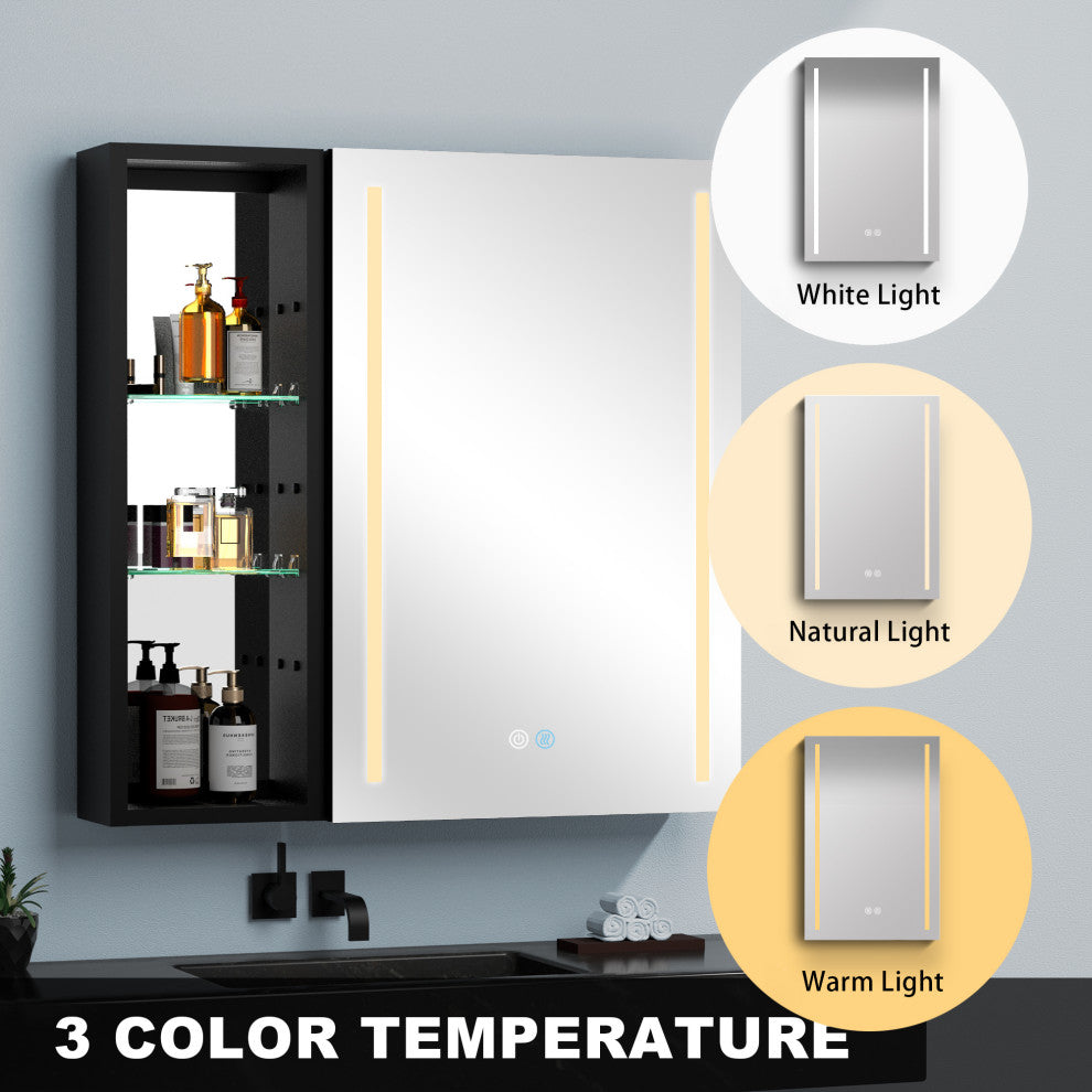 30"  Aluminum Surface Mount Medicine Cabinet with Mirror and Open Shelves