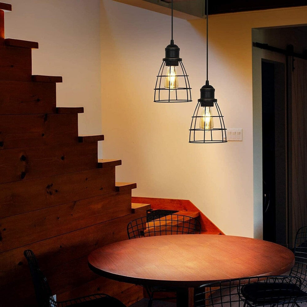 2 Pack Plug in Pendant Light Industrial Cage Pendant Lamp