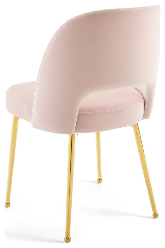 Side Dining Chair, Velvet, Metal, Pink, Modern, Bistro Restaurant Hospitality