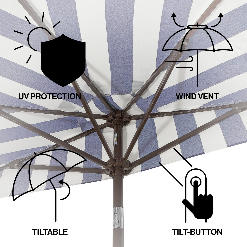 9ft Half Market Umbrella, Scalloped Fringe, Crank, Button Tilt, UV Protection