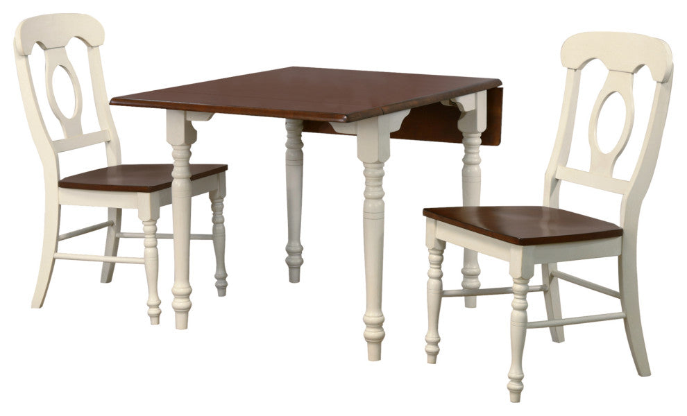 3-Piece 48" Rectangular Dining Set, Antique White/Chestnut Brown Wood