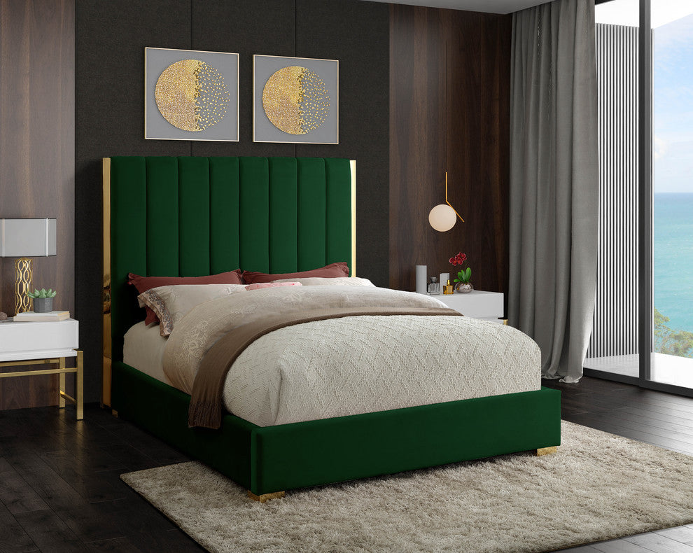 Becca Velvet Upholstered Bed, Green, King
