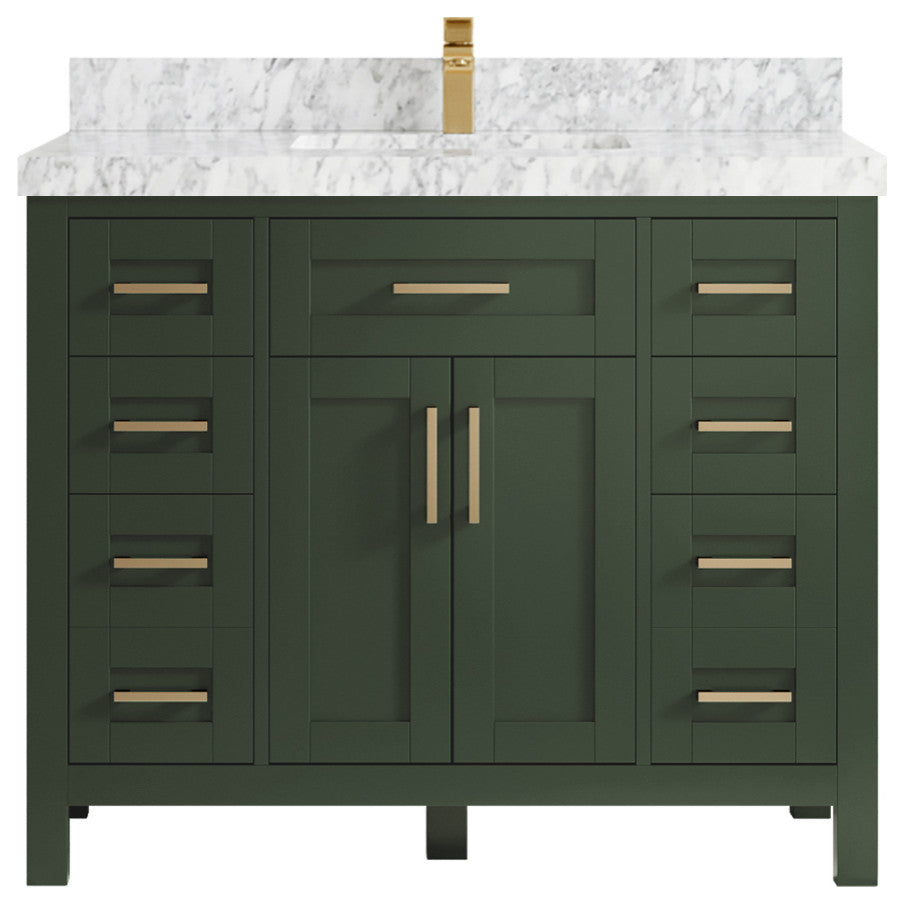 Cambridge 42 Single Sink Bath Vanity in Pewter Green 2" Carrara Marble
