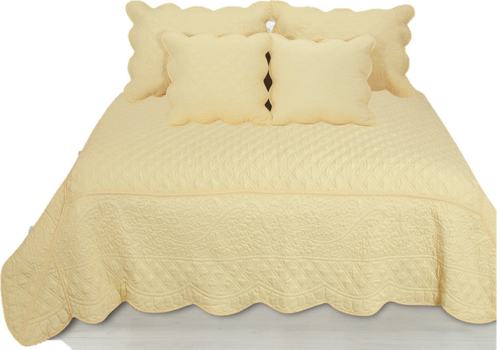 3-Piece Quilted Yellow Buttercup Puffs Bedspread Set, Full