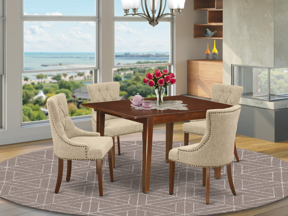 5Pc Dining Set, Rectangle Table, Butterfly Leaf, Four Chairs, Mahogany