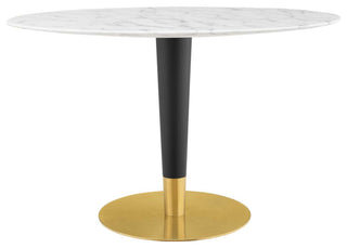 Zinque 48" Oval Artificial Marble Dining Table, Gold White