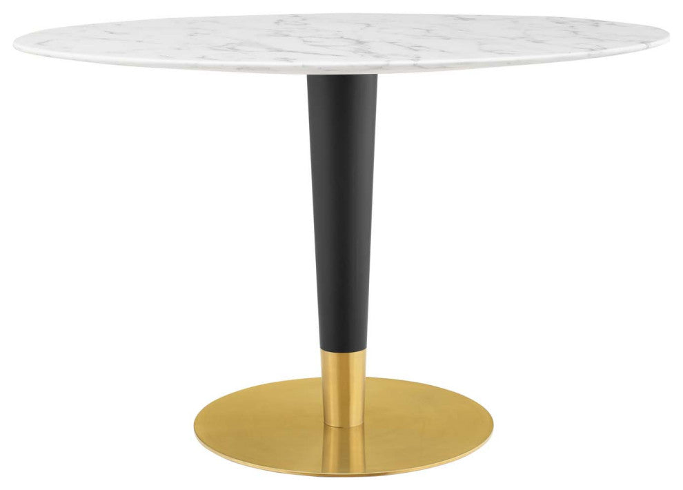 Zinque 48" Oval Artificial Marble Dining Table, Gold White