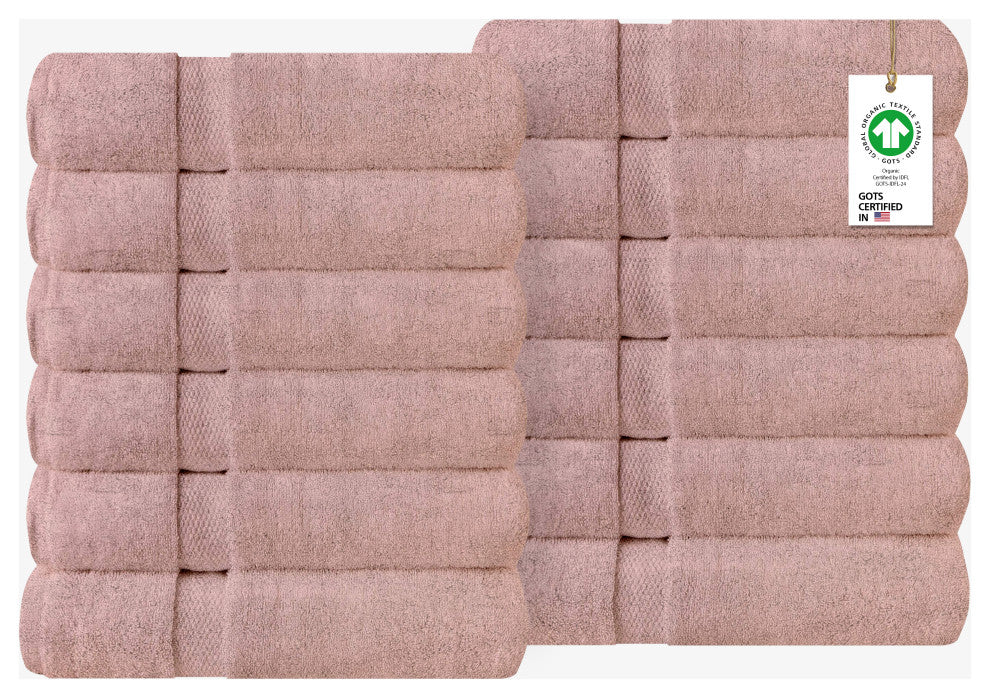 Organic Cotton Feather Touch Quick Dry Hand Towel, Rose Dust, Pack of 12