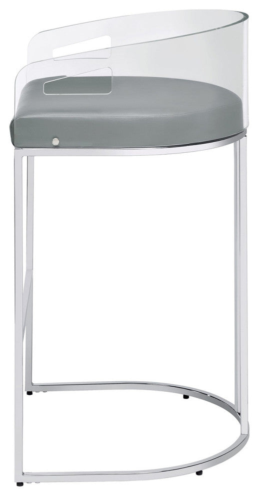 Set of 2 Bar Stool, Gray and Chrome