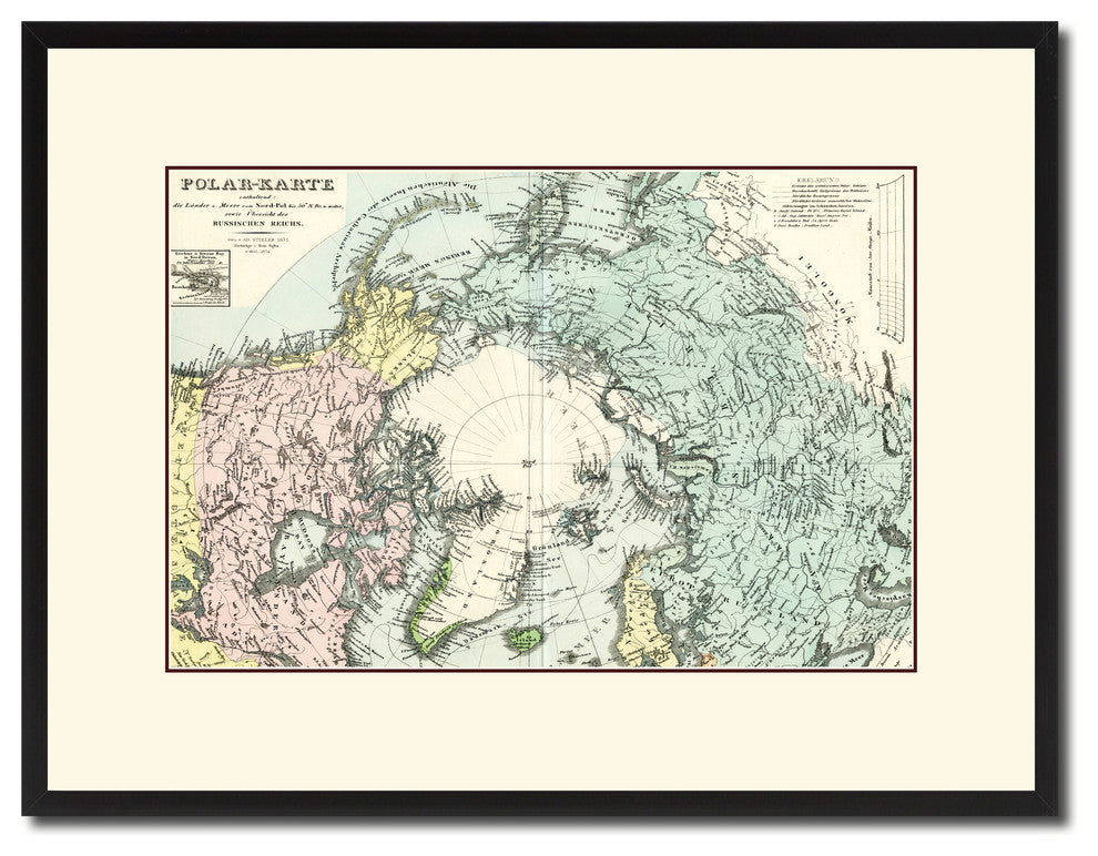 North Pole Stieler Vintage Antique Map Wall Art, 16"x21"