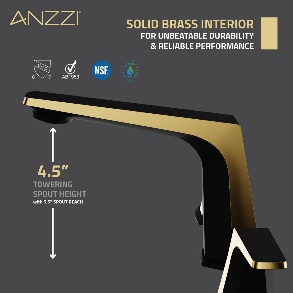 2-Handle 3-Hole Widespread Bathroom Faucet, Matte Black Brushed Gold