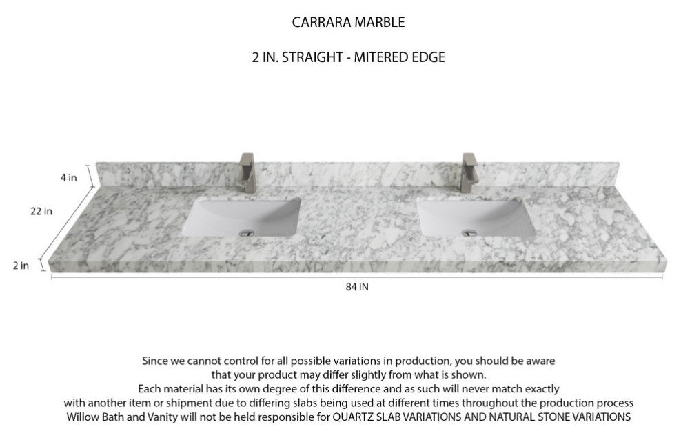Malibu 84 Double Sink Bath Vanity in White  2" Carrara Marble