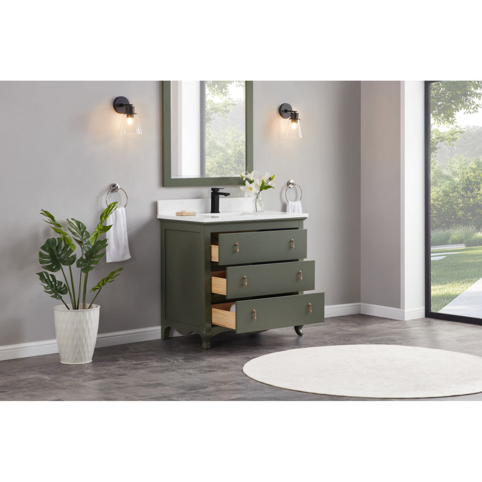 Legion Furniture WS2512 Series Bathroom Sink Vanity, Pewter Green, 36", Artificial Stone Top, Single Sink