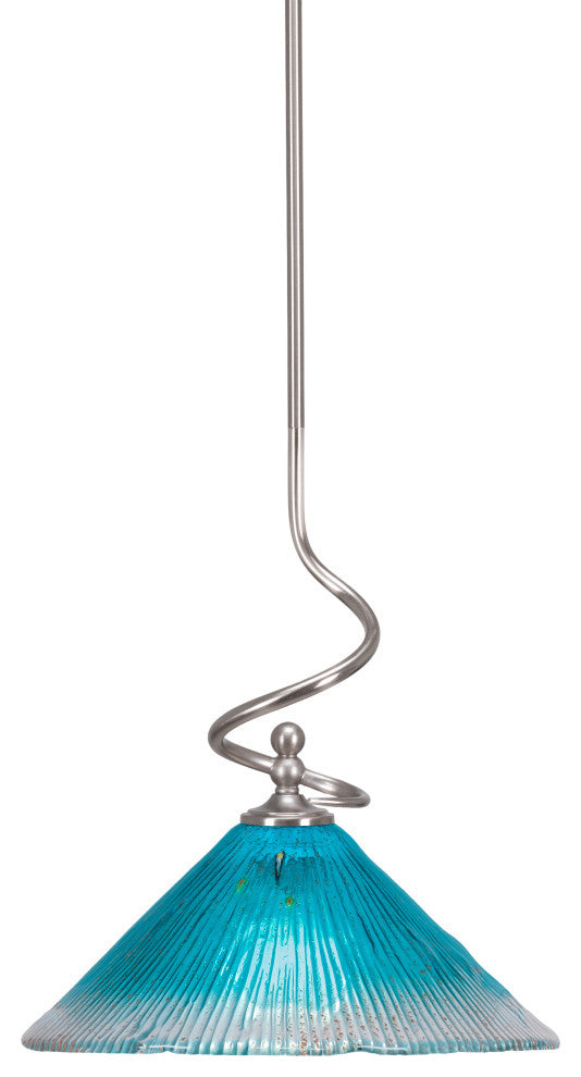Capri Stem Mini Pendant In Brushed Nickel Finish With 12" Teal Crystal Glass