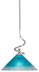 Capri Stem Mini Pendant In Brushed Nickel Finish With 12" Teal Crystal Glass