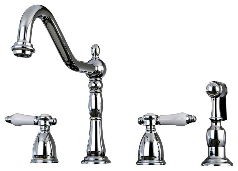 Kingston Brass Widespread Kitchen Faucet With Brass Sprayer, Polished Chrome