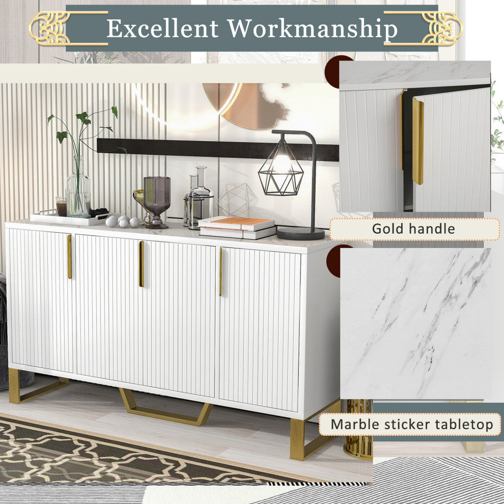 TATEUS 60"Modern dining Buffets sideboard Kitchen Cabinet, White