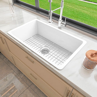 Sinber 32" Drop in Single Bowl Kitchen Sink with Fireclay White Finish