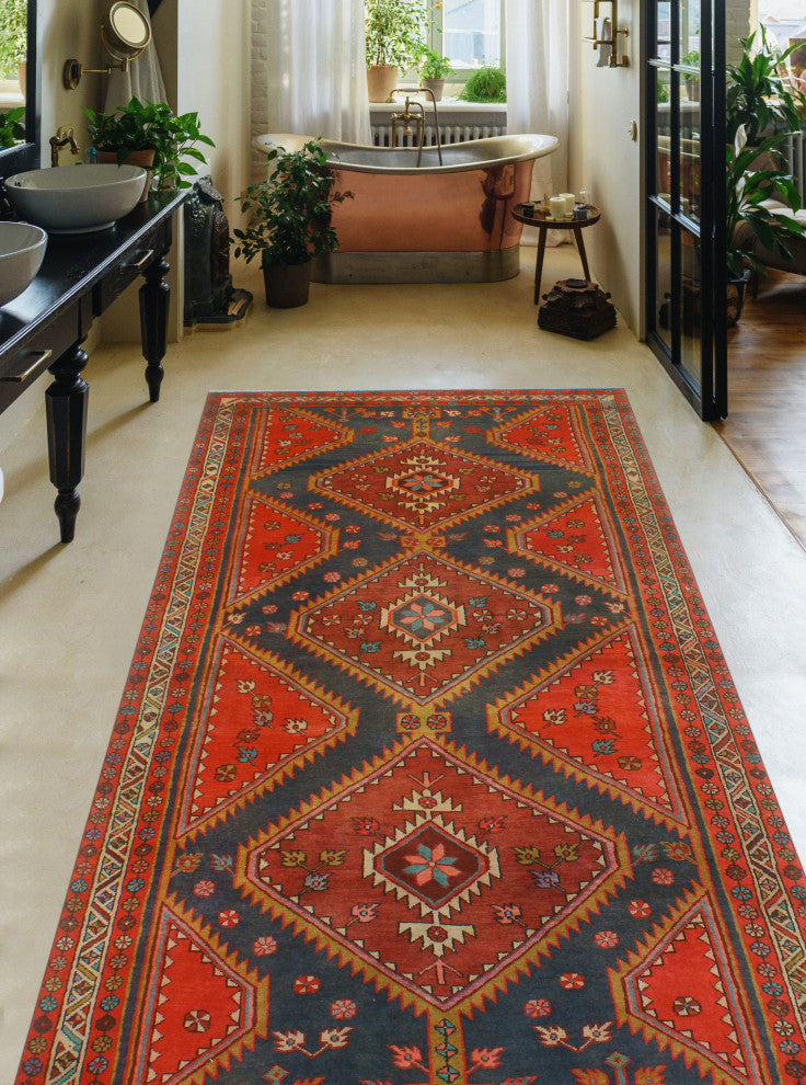 Fine Vintage Distressed Franci Charcoal/Beige Runner, 4'9x11'1