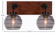 Oxbridge 2-Light Bath Bar, Matte Black & Painted Wood-look Metal/Smoke Ribbed