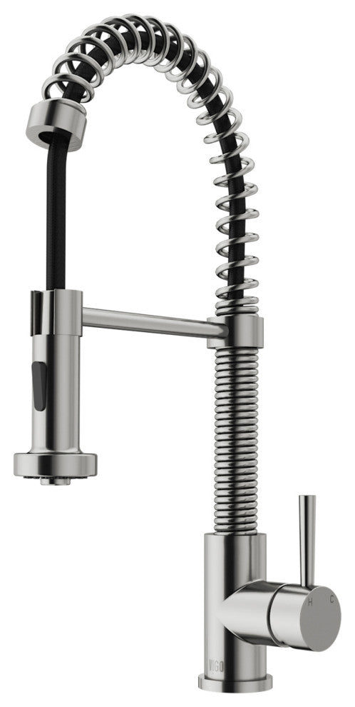 VIGO Edison 19" H Single Handle Pull-Down Sprayer Kitchen Faucet, Stainless Steel, No Sensor, Without Extras