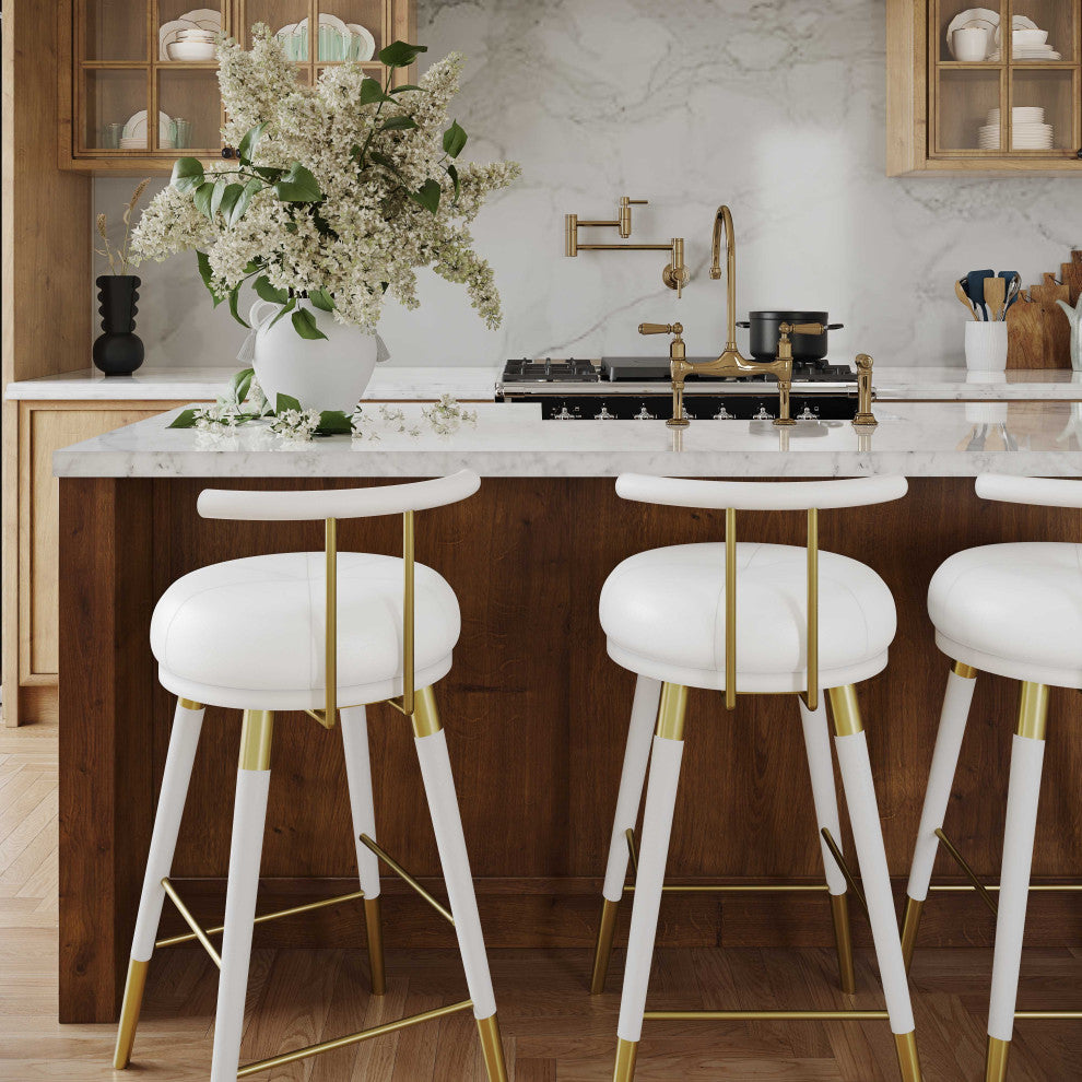 Juniper Upholstered Stools, White, Counter Stool