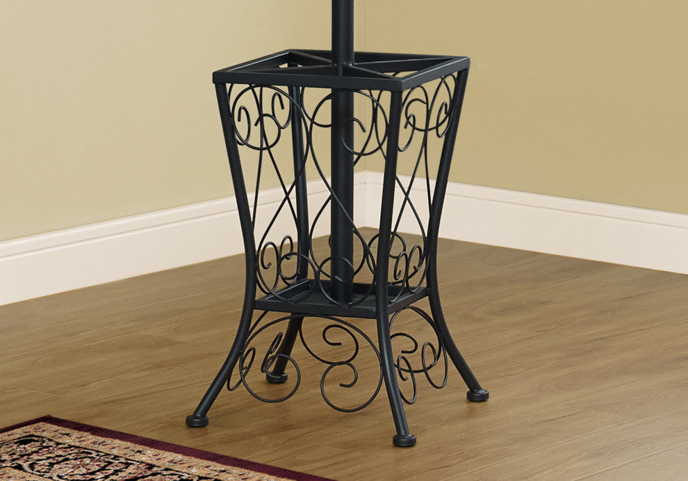 HomeRoots 16" x 16" x 71" Black Metal Umbrella Holder Coat Rack