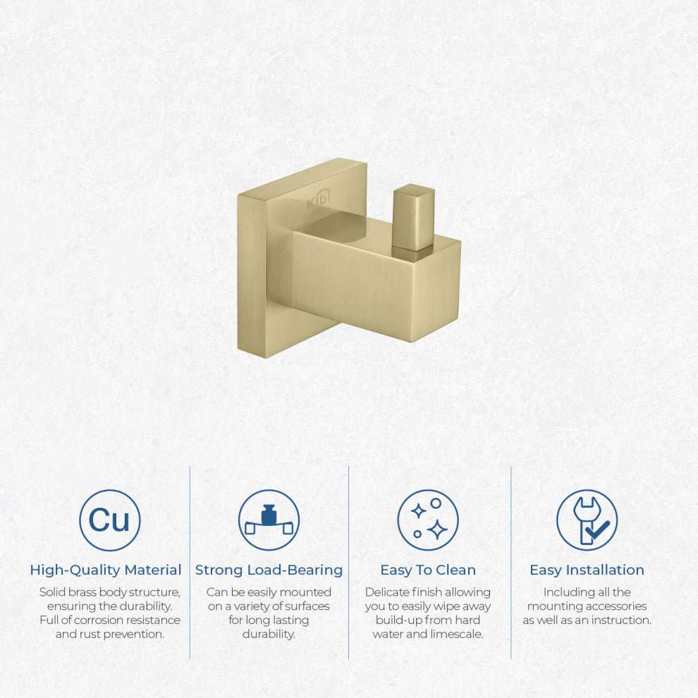 Cube Bathroom Robe Hook KBA1501, Brush Gold
