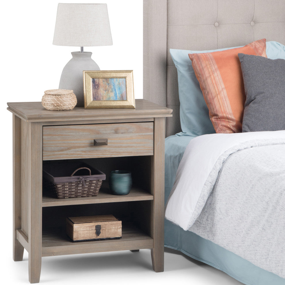 Artisan Solid Wood 24 Inch Wide Bedside Nightstand Table In Distressed Grey