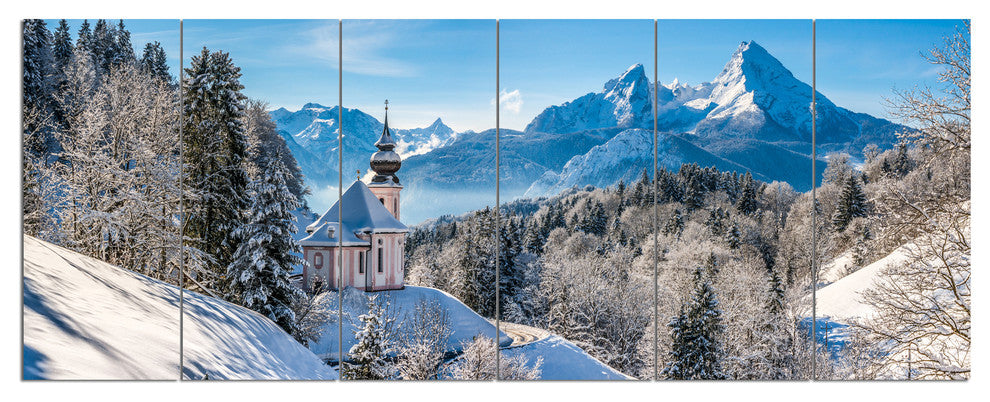 Winter in the Bavarian Alps, Landscape Canvas Art Print, 70"x28", 6 Panels