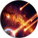Fire From Planets, Modern Spacescape Disc Metal Artwork, 38"