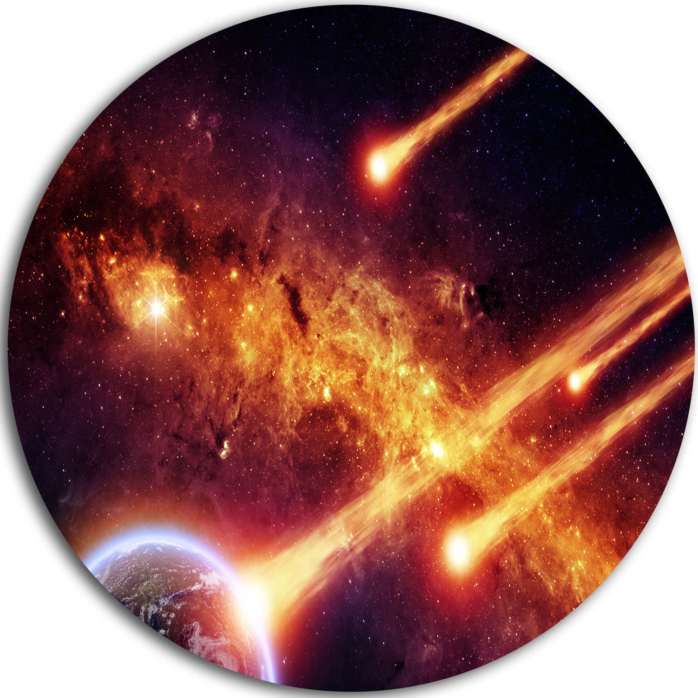 Fire From Planets, Modern Spacescape Disc Metal Artwork, 38"